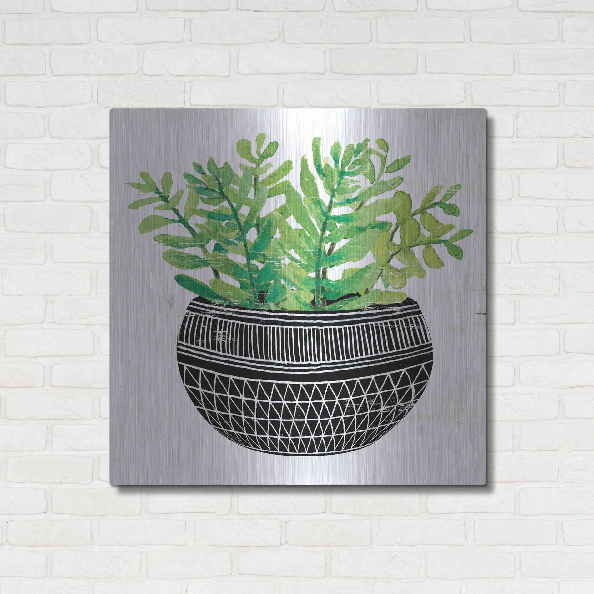 Luxe Metal Art 'Mud Cloth Succulent V' by Cindy Jacobs, Metal Wall Art,36x36