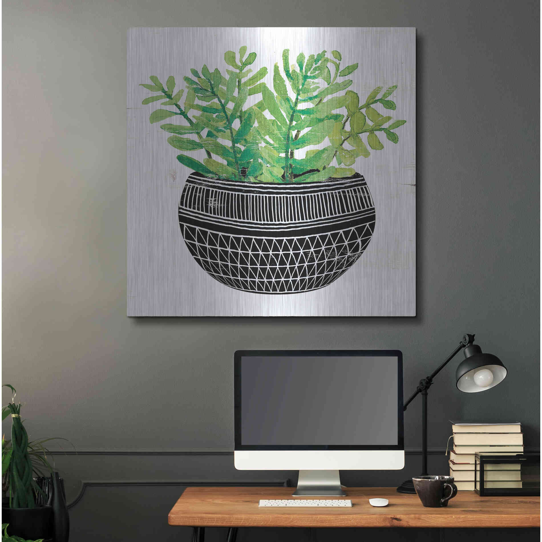 Luxe Metal Art 'Mud Cloth Succulent V' by Cindy Jacobs, Metal Wall Art,36x36