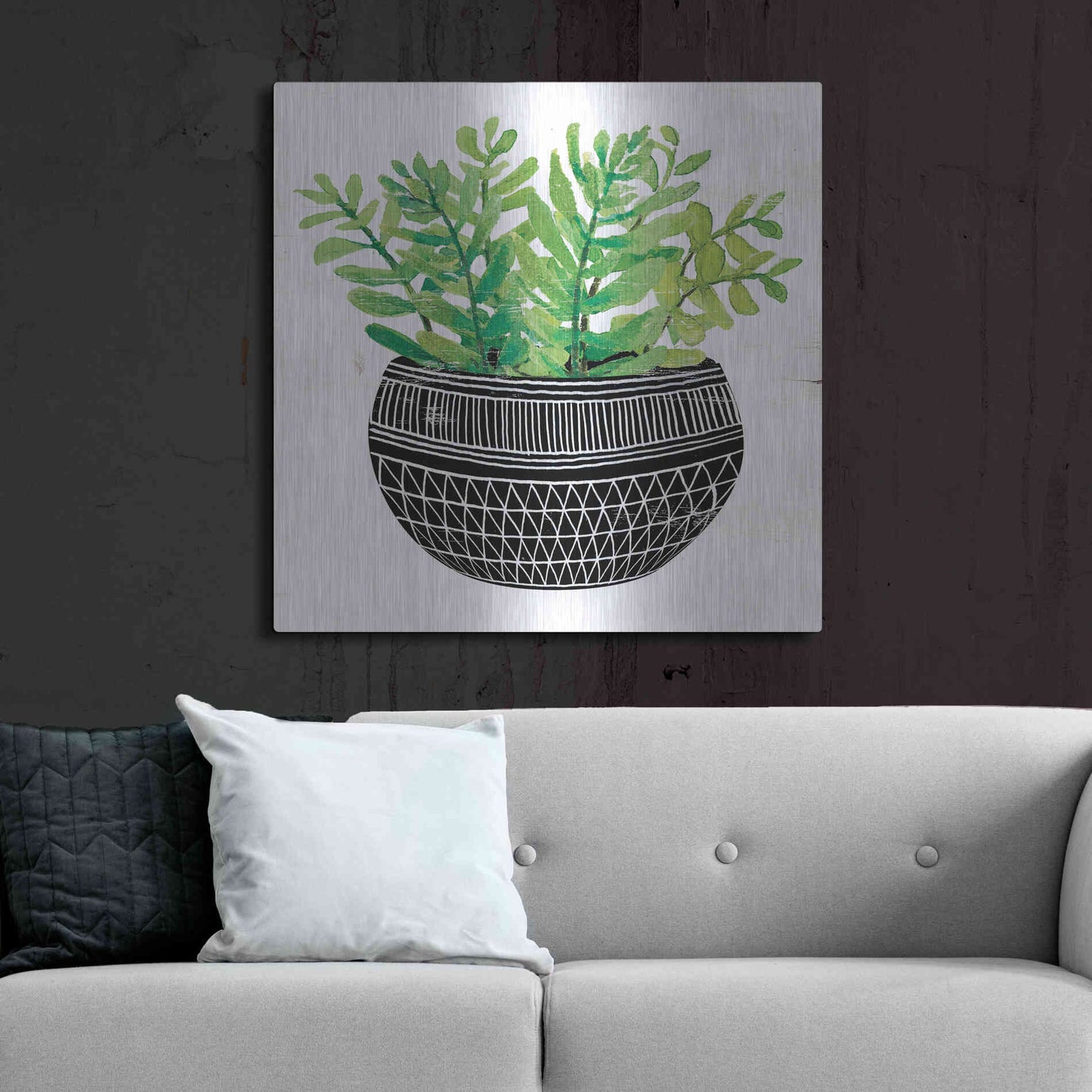 Luxe Metal Art 'Mud Cloth Succulent V' by Cindy Jacobs, Metal Wall Art,36x36