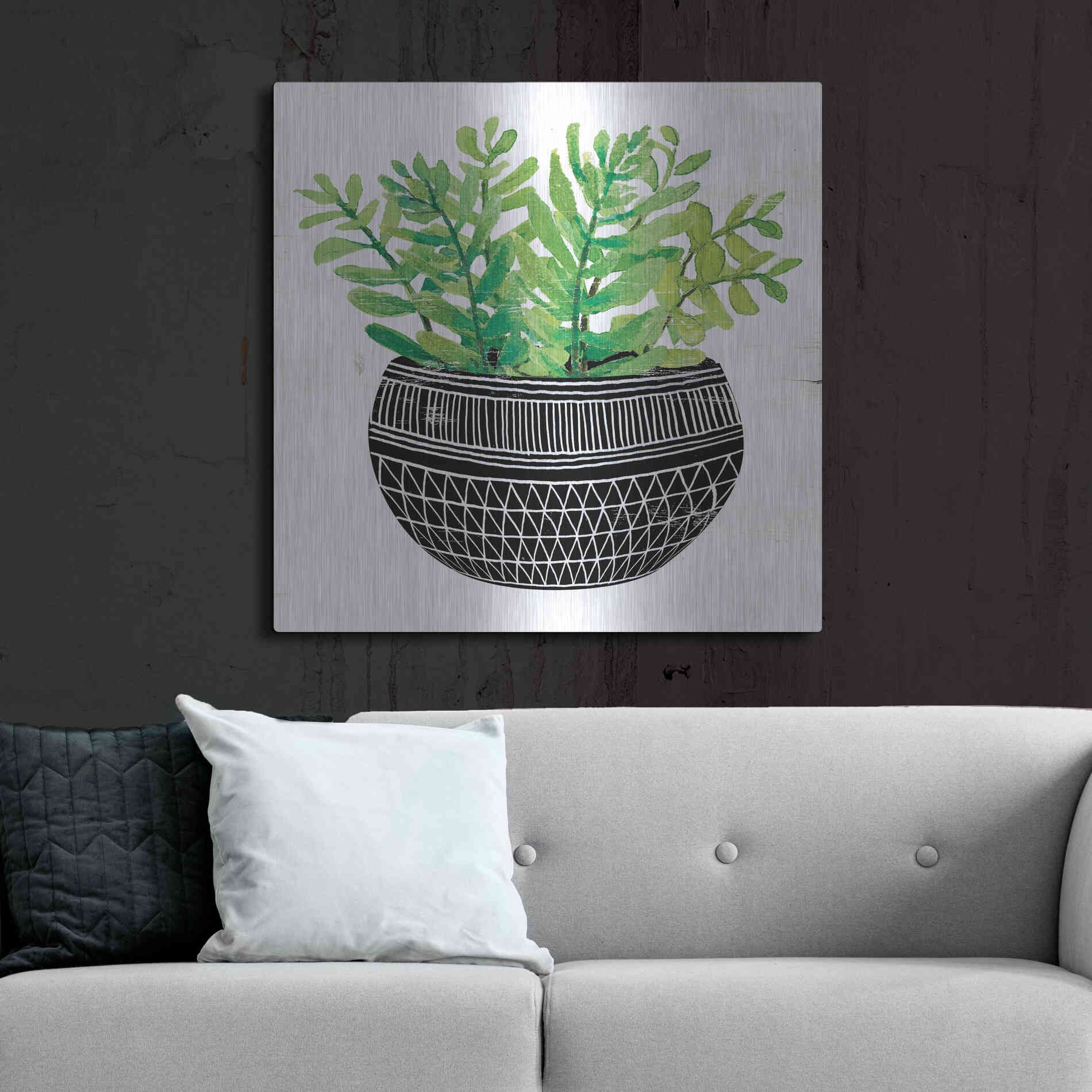 Luxe Metal Art 'Mud Cloth Succulent V' by Cindy Jacobs, Metal Wall Art,36x36