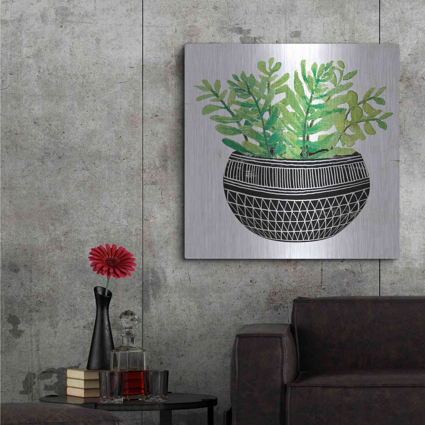 Luxe Metal Art 'Mud Cloth Succulent V' by Cindy Jacobs, Metal Wall Art,36x36
