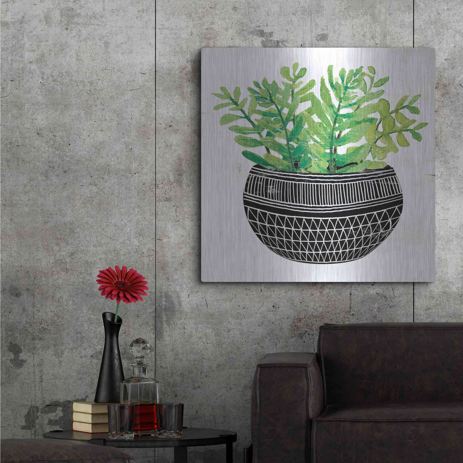 Luxe Metal Art 'Mud Cloth Succulent V' by Cindy Jacobs, Metal Wall Art,36x36