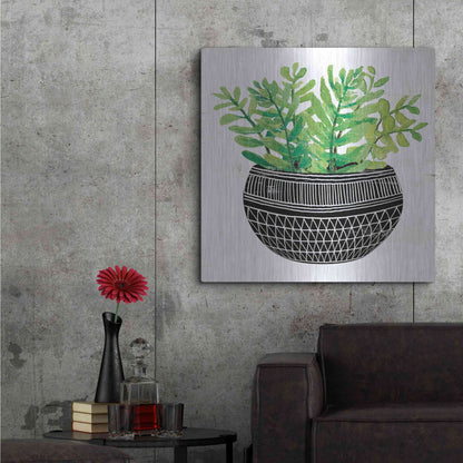 Luxe Metal Art 'Mud Cloth Succulent V' by Cindy Jacobs, Metal Wall Art,36x36