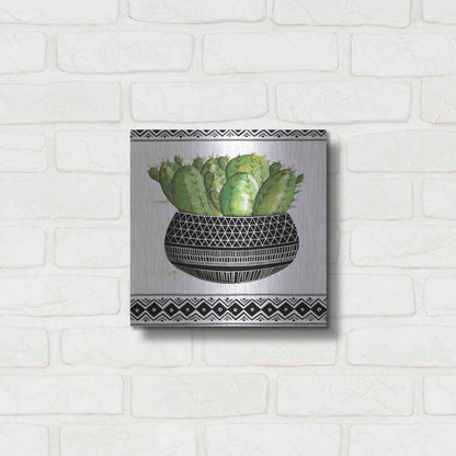 Luxe Metal Art 'Mud Cloth Black and White Succulent I' by Cindy Jacobs, Metal Wall Art,12x12