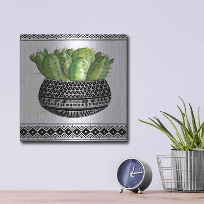 Luxe Metal Art 'Mud Cloth Black and White Succulent I' by Cindy Jacobs, Metal Wall Art,12x12