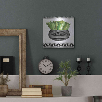 Luxe Metal Art 'Mud Cloth Black and White Succulent I' by Cindy Jacobs, Metal Wall Art,12x12
