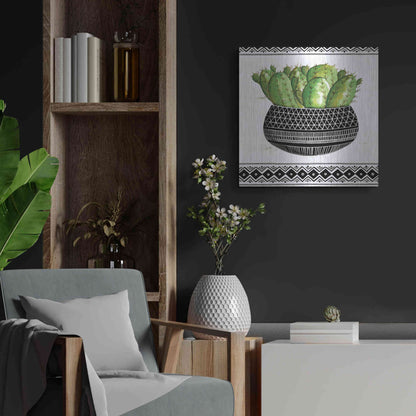 Luxe Metal Art 'Mud Cloth Black and White Succulent I' by Cindy Jacobs, Metal Wall Art,24x24