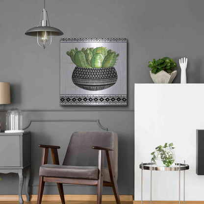 Luxe Metal Art 'Mud Cloth Black and White Succulent I' by Cindy Jacobs, Metal Wall Art,24x24