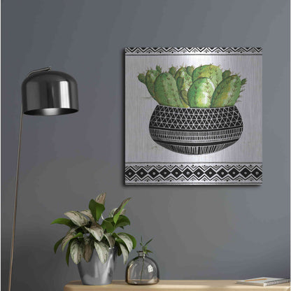 Luxe Metal Art 'Mud Cloth Black and White Succulent I' by Cindy Jacobs, Metal Wall Art,24x24
