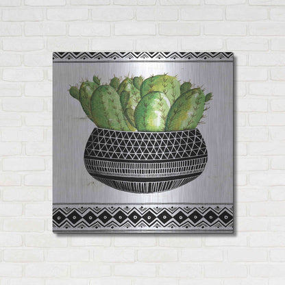Luxe Metal Art 'Mud Cloth Black and White Succulent I' by Cindy Jacobs, Metal Wall Art,36x36