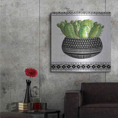 Luxe Metal Art 'Mud Cloth Black and White Succulent I' by Cindy Jacobs, Metal Wall Art,36x36