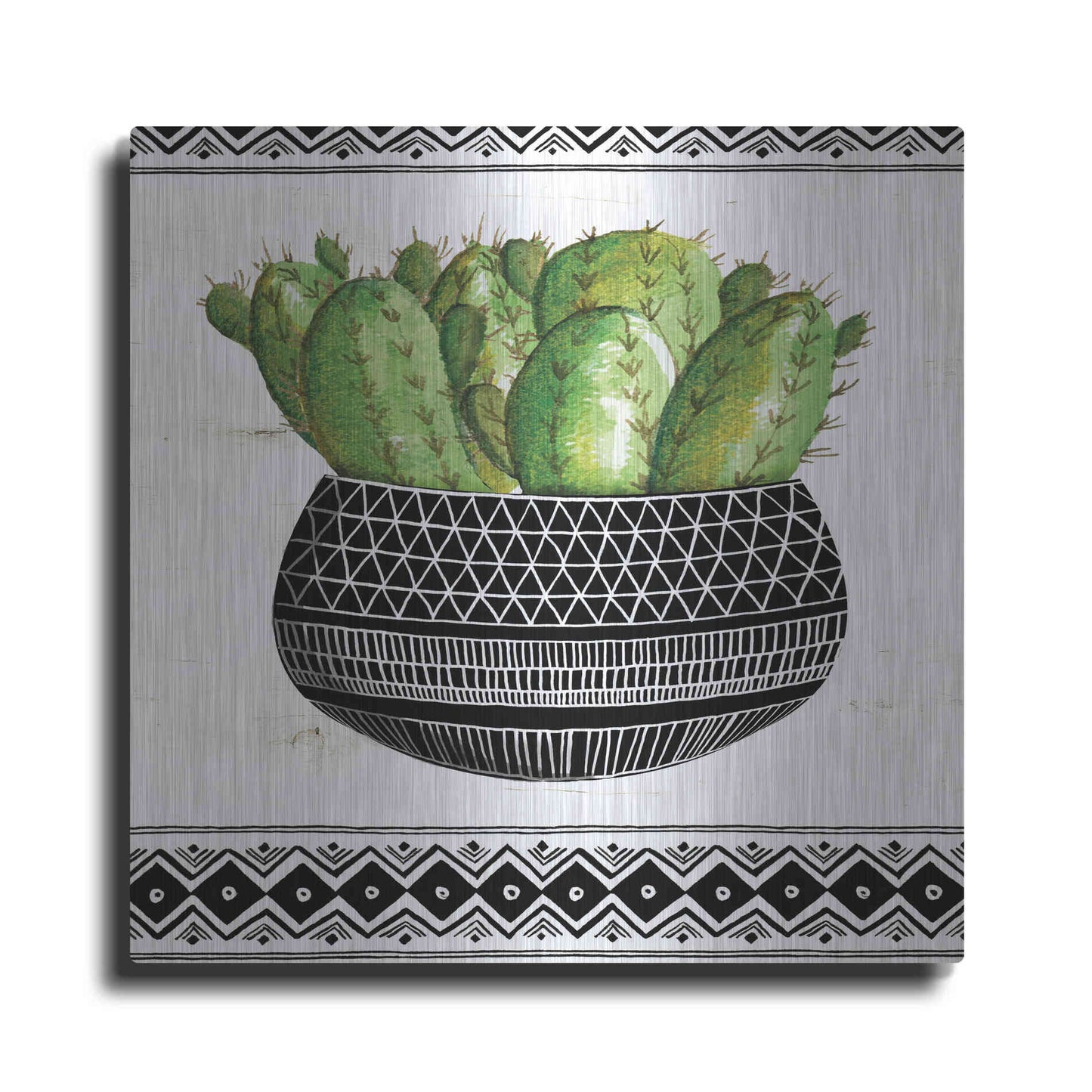 Luxe Metal Art 'Mud Cloth Black and White Succulent I' by Cindy Jacobs, Metal Wall Art