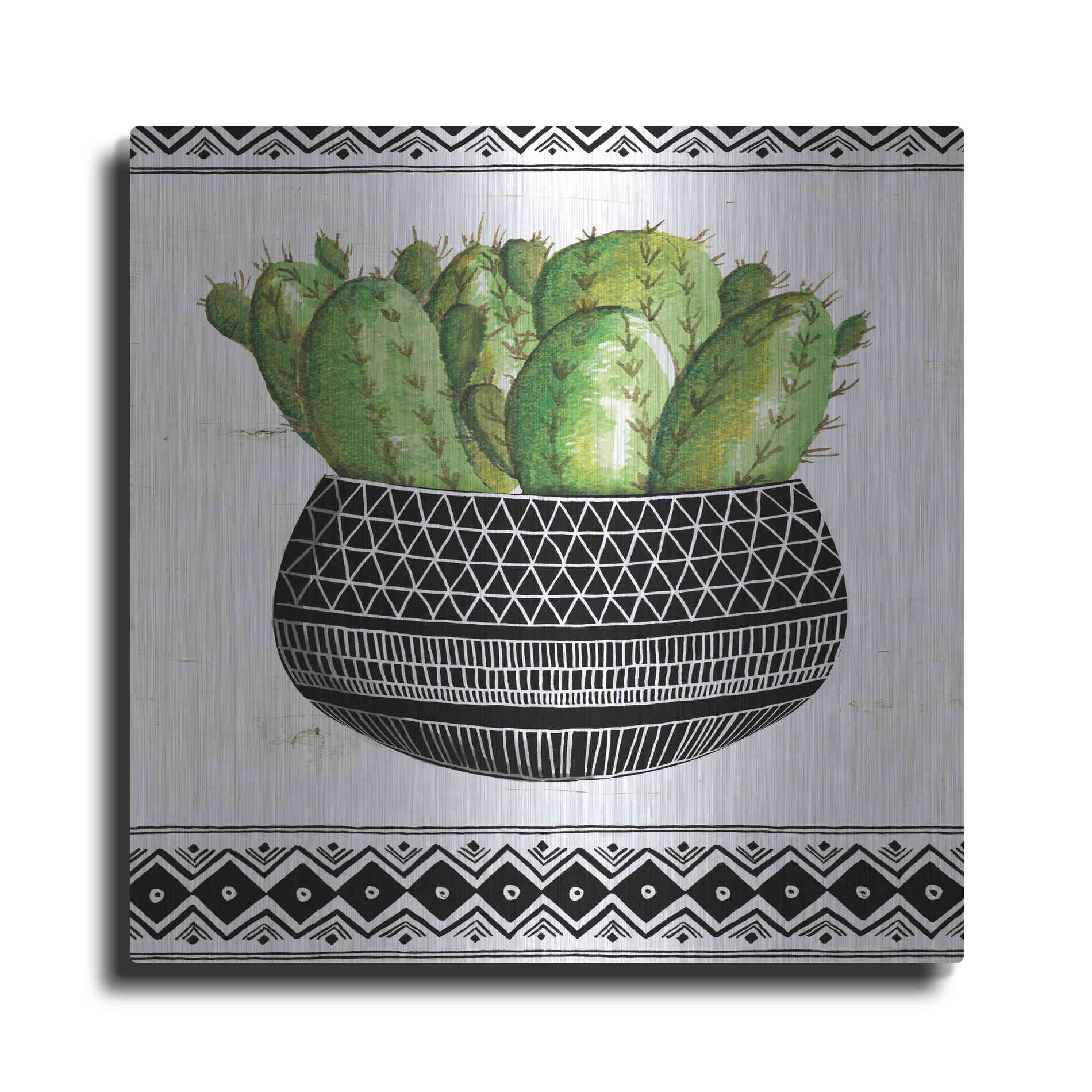 Luxe Metal Art 'Mud Cloth Black and White Succulent I' by Cindy Jacobs, Metal Wall Art