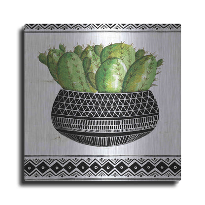 Luxe Metal Art 'Mud Cloth Black and White Succulent I' by Cindy Jacobs, Metal Wall Art