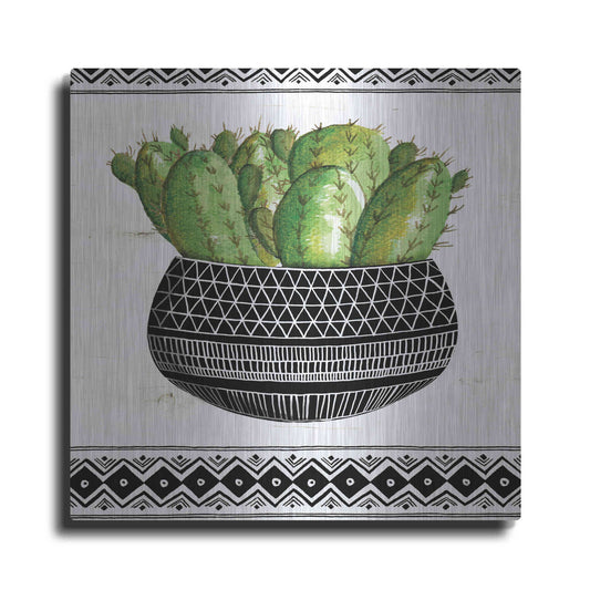 Luxe Metal Art 'Mud Cloth Black and White Succulent I' by Cindy Jacobs, Metal Wall Art
