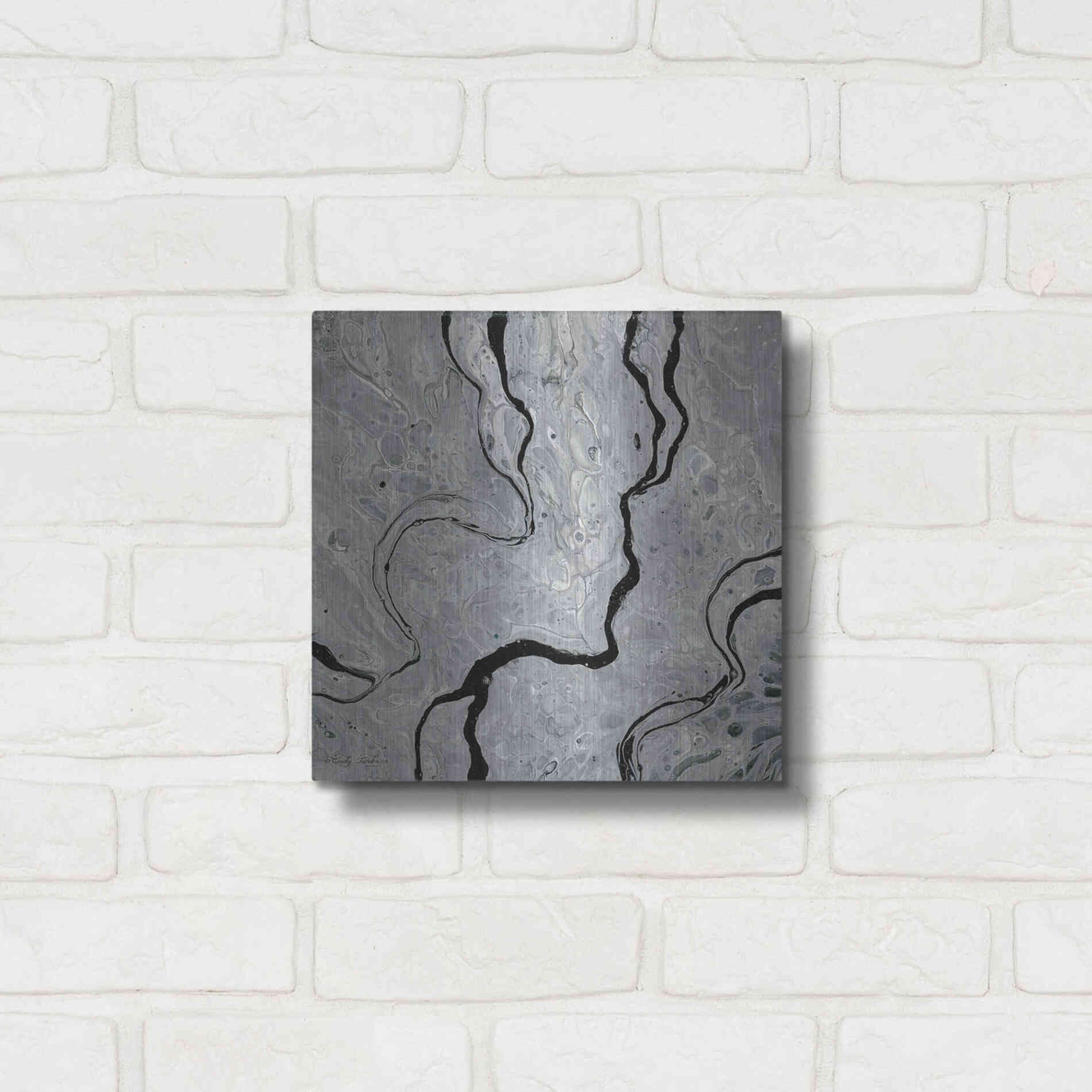 Luxe Metal Art 'Abstract in Gray IV' by Cindy Jacobs, Metal Wall Art,12x12