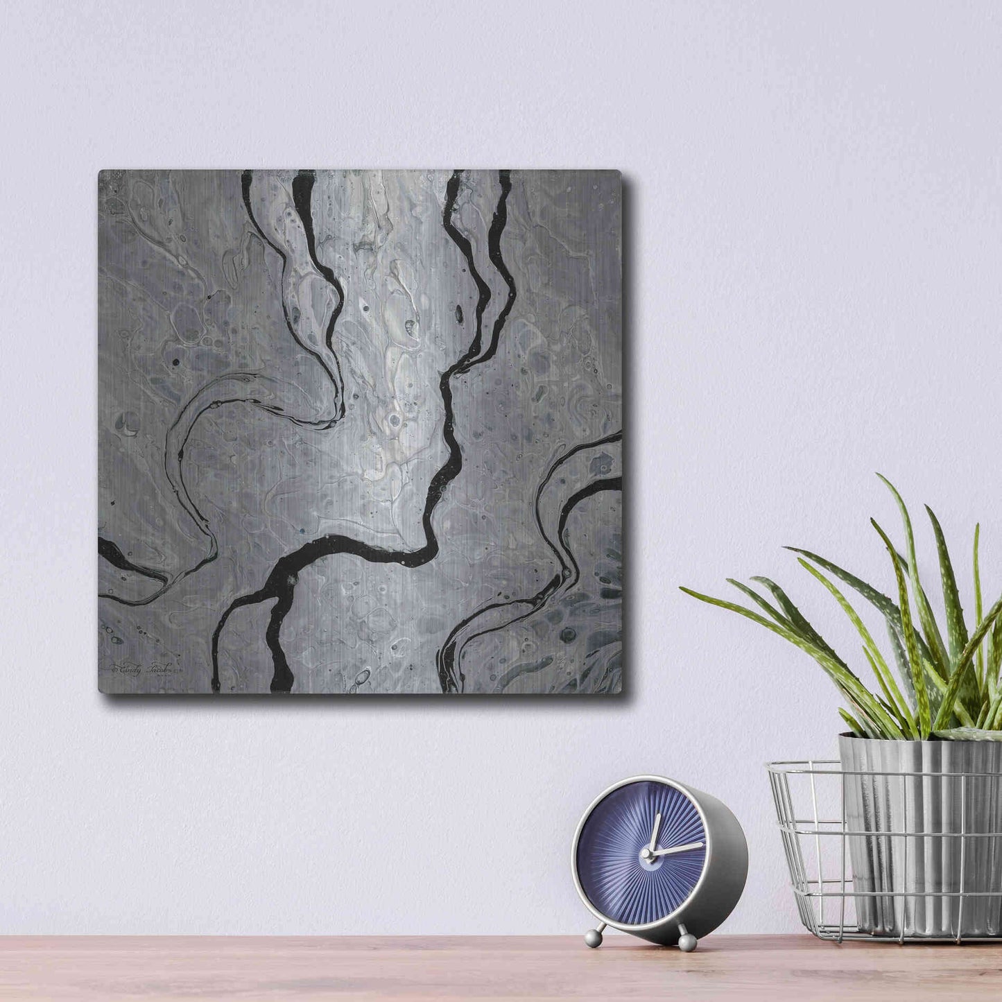 Luxe Metal Art 'Abstract in Gray IV' by Cindy Jacobs, Metal Wall Art,12x12