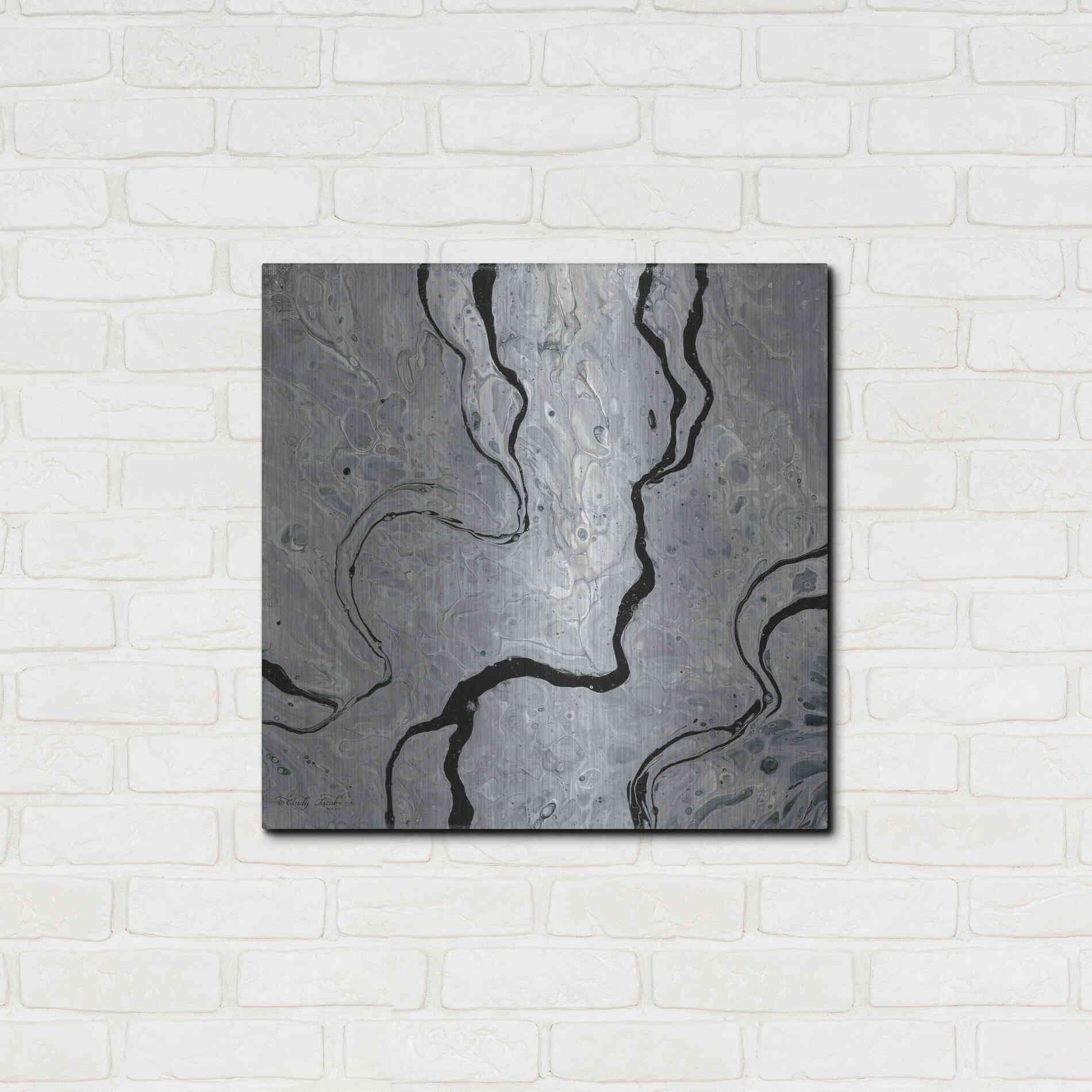 Luxe Metal Art 'Abstract in Gray IV' by Cindy Jacobs, Metal Wall Art,24x24