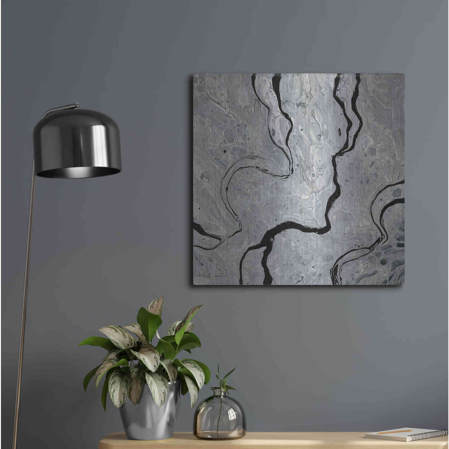 Luxe Metal Art 'Abstract in Gray IV' by Cindy Jacobs, Metal Wall Art,24x24