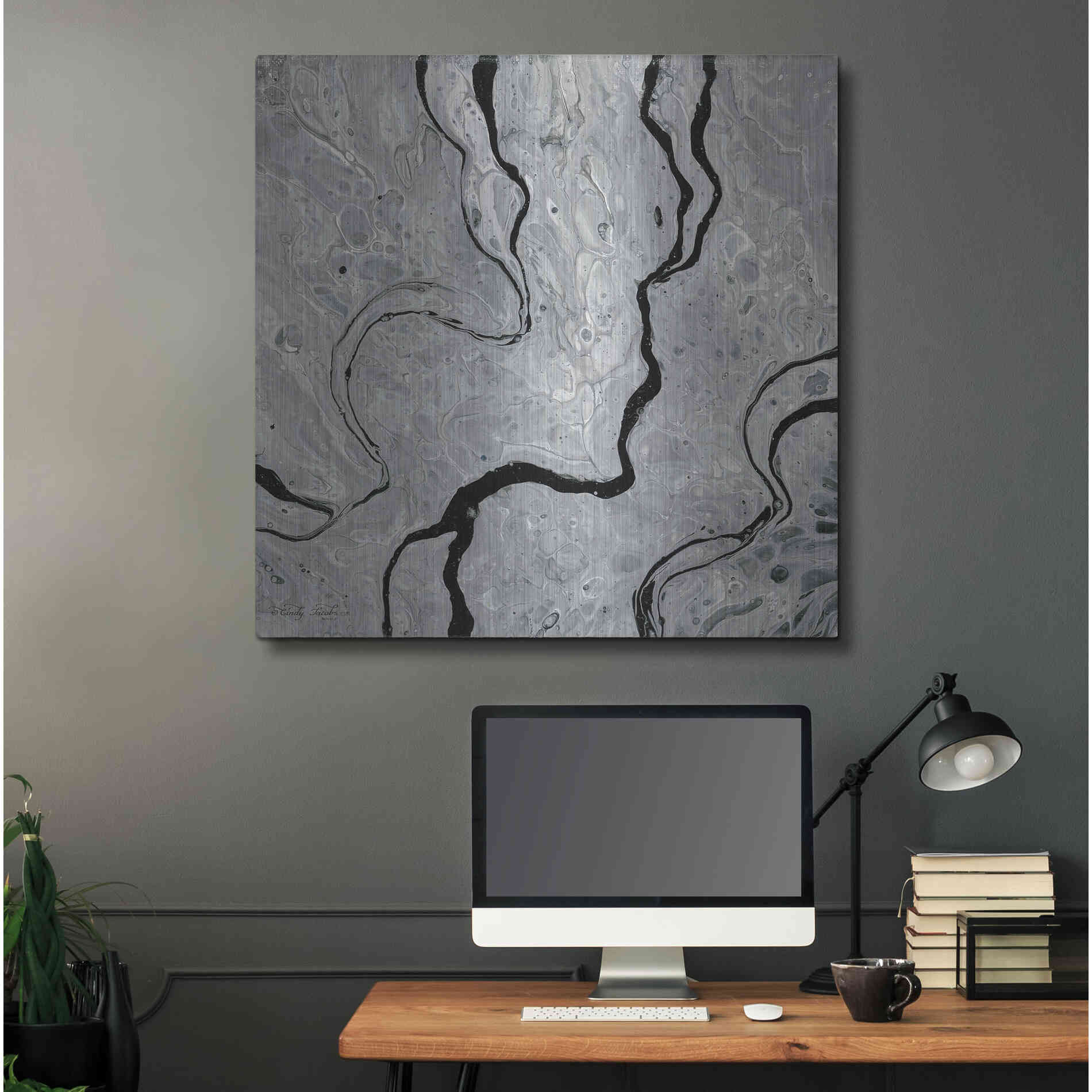 Luxe Metal Art 'Abstract in Gray IV' by Cindy Jacobs, Metal Wall Art,36x36