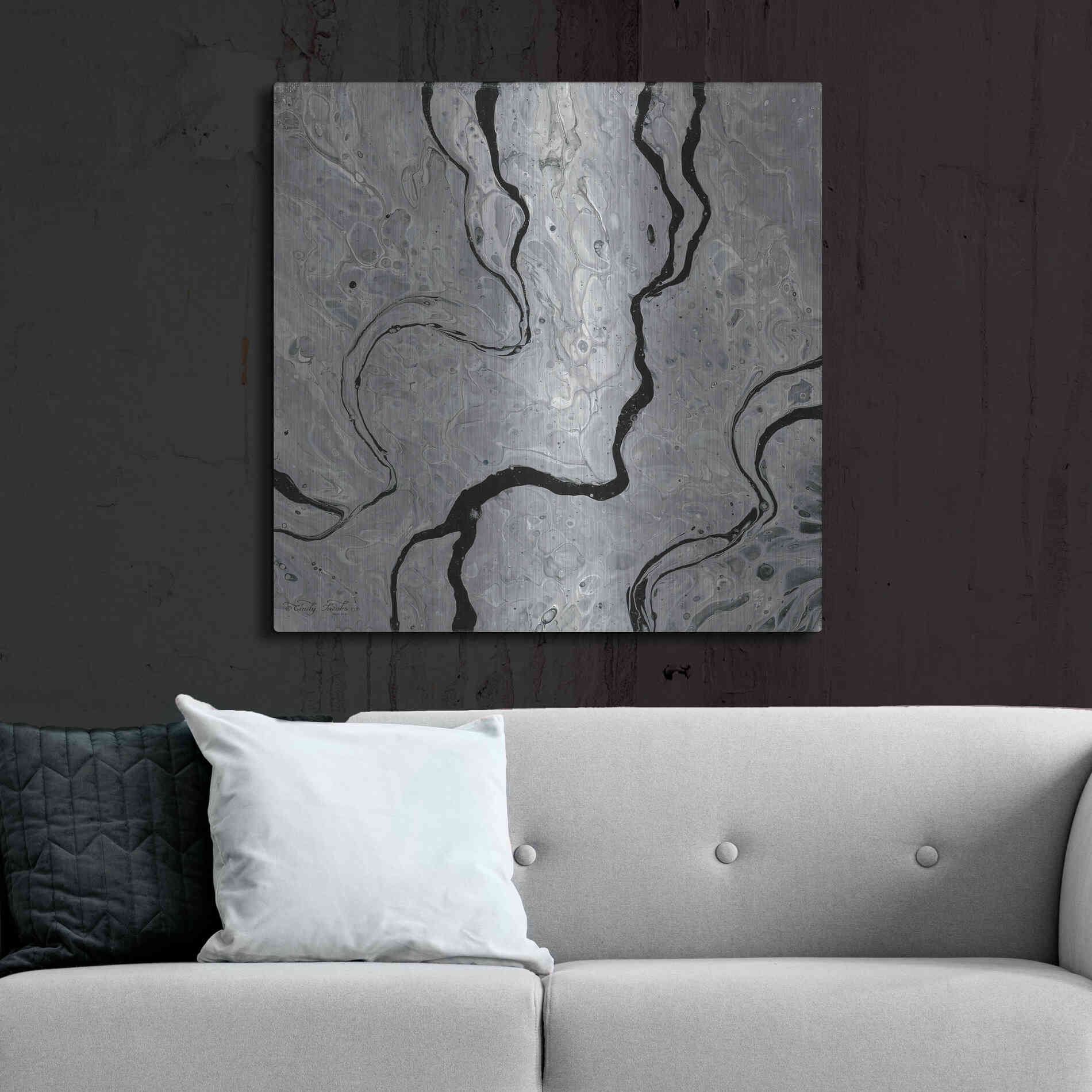 Luxe Metal Art 'Abstract in Gray IV' by Cindy Jacobs, Metal Wall Art,36x36