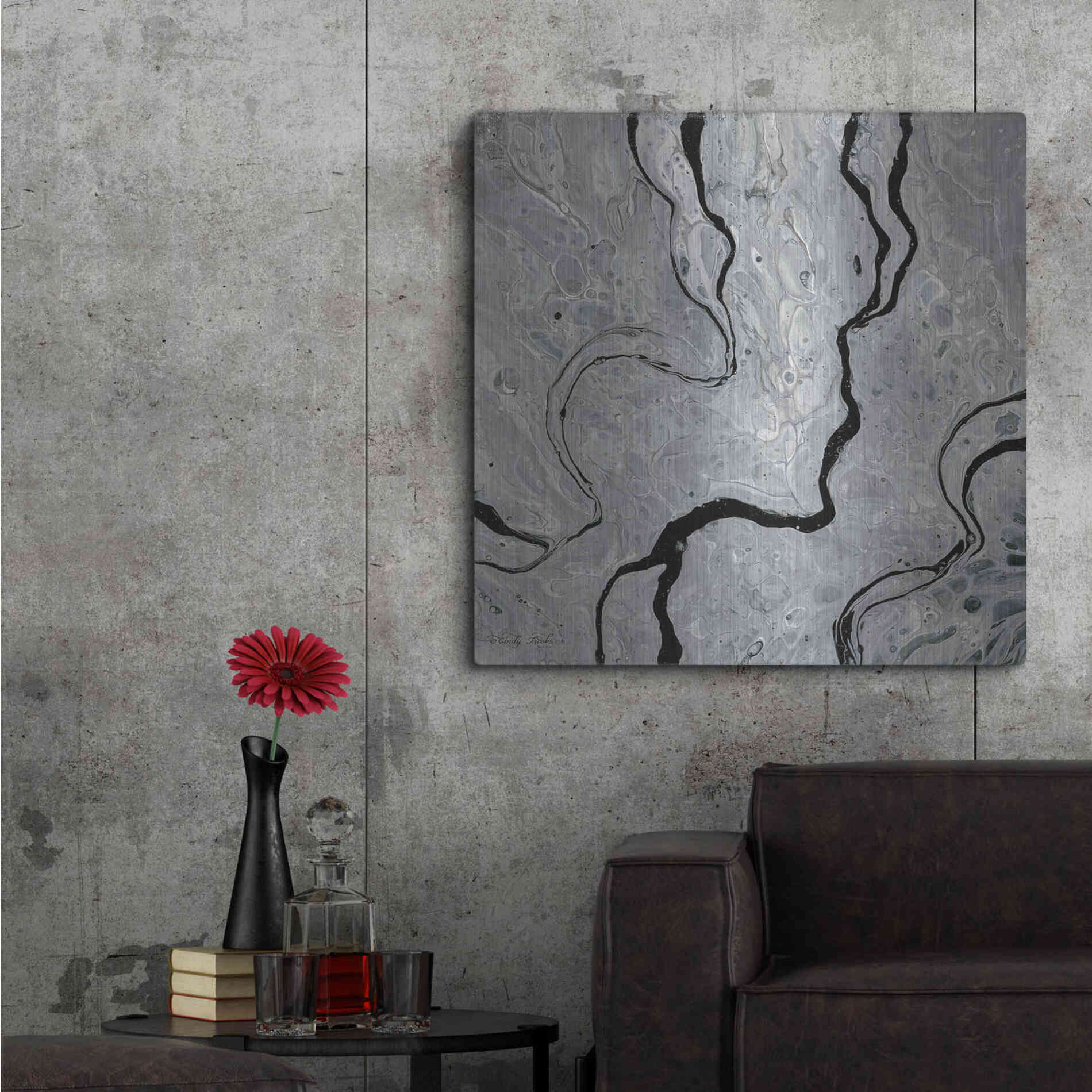 Luxe Metal Art 'Abstract in Gray IV' by Cindy Jacobs, Metal Wall Art,36x36