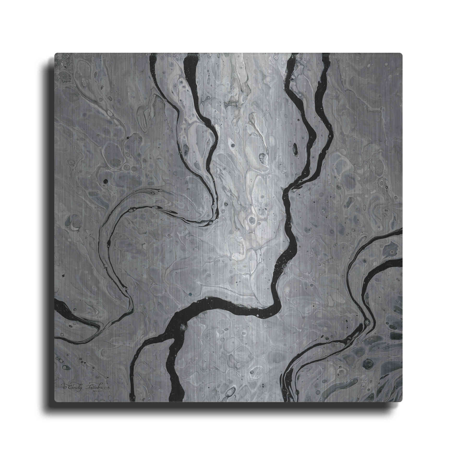 Luxe Metal Art 'Abstract in Gray IV' by Cindy Jacobs, Metal Wall Art