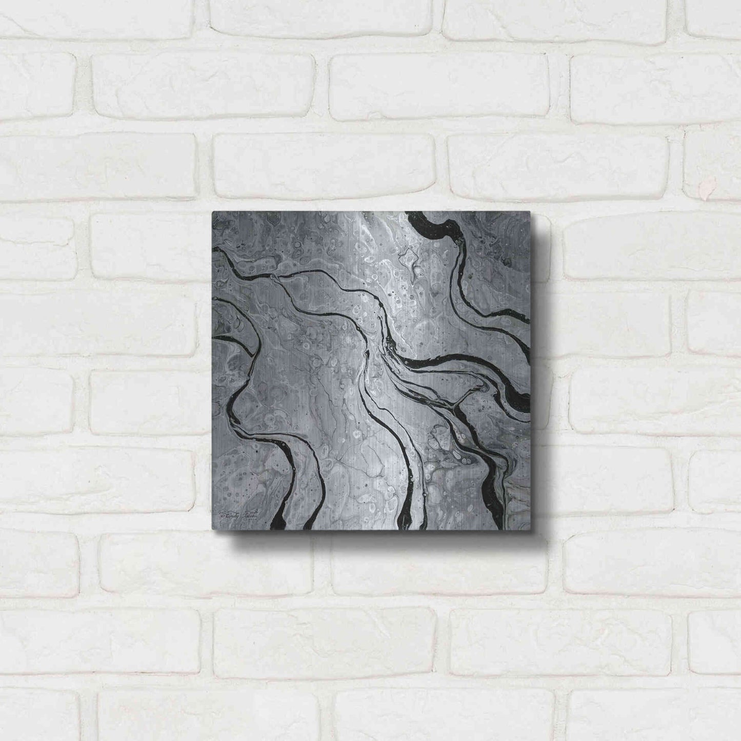 Luxe Metal Art 'Abstract in Gray V' by Cindy Jacobs, Metal Wall Art,12x12