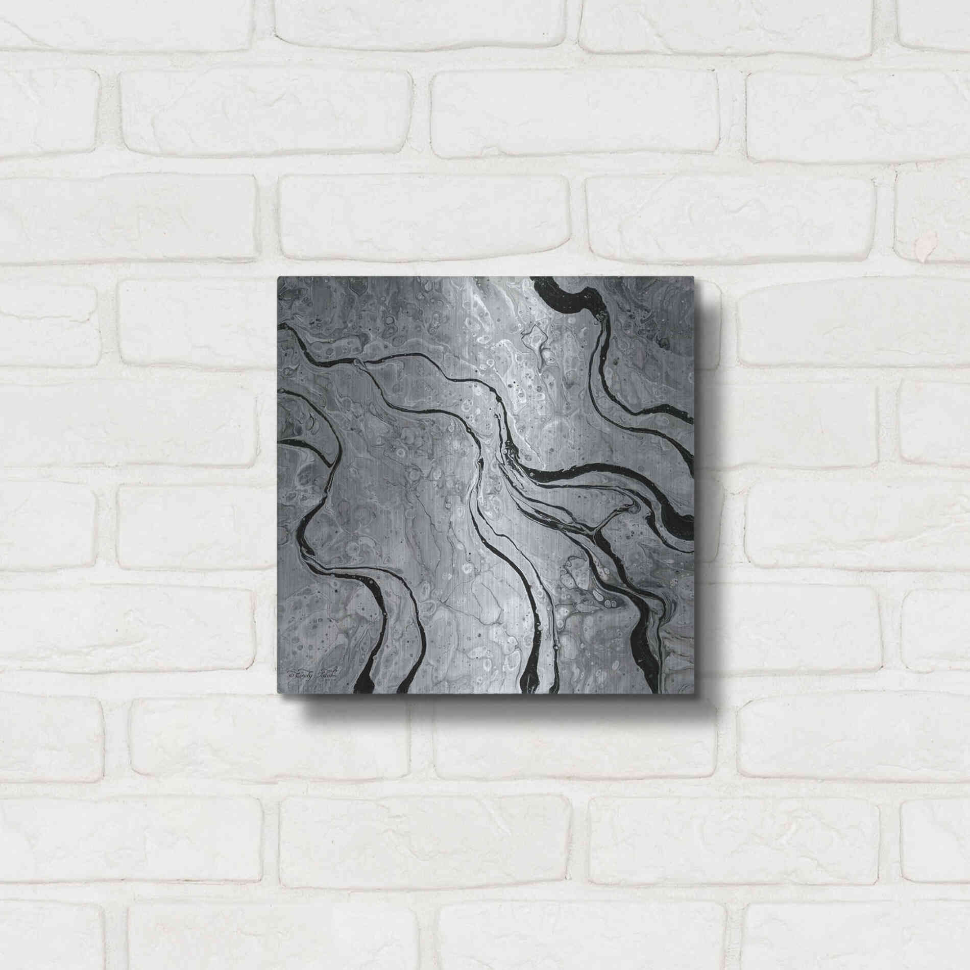 Luxe Metal Art 'Abstract in Gray V' by Cindy Jacobs, Metal Wall Art,12x12