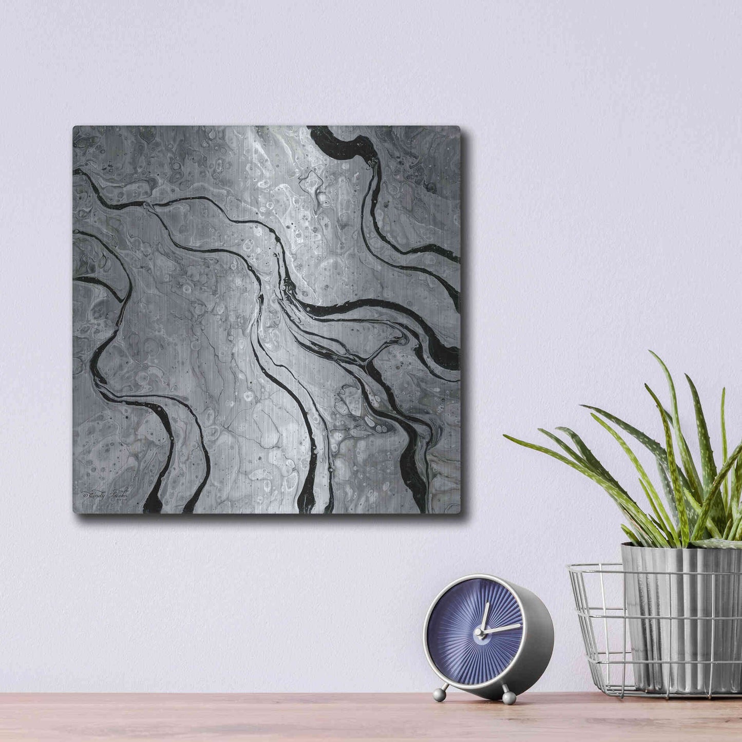 Luxe Metal Art 'Abstract in Gray V' by Cindy Jacobs, Metal Wall Art,12x12