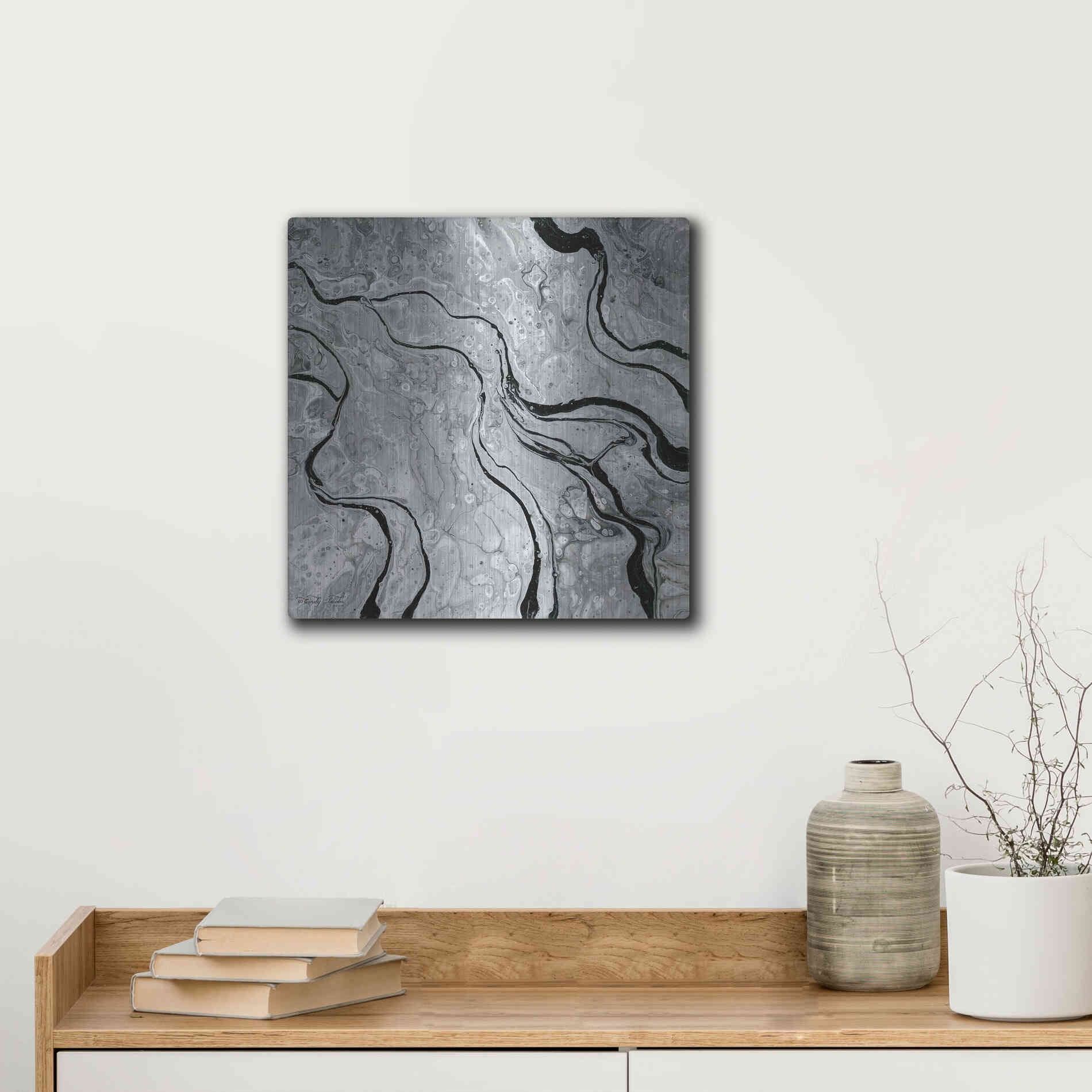Luxe Metal Art 'Abstract in Gray V' by Cindy Jacobs, Metal Wall Art,12x12