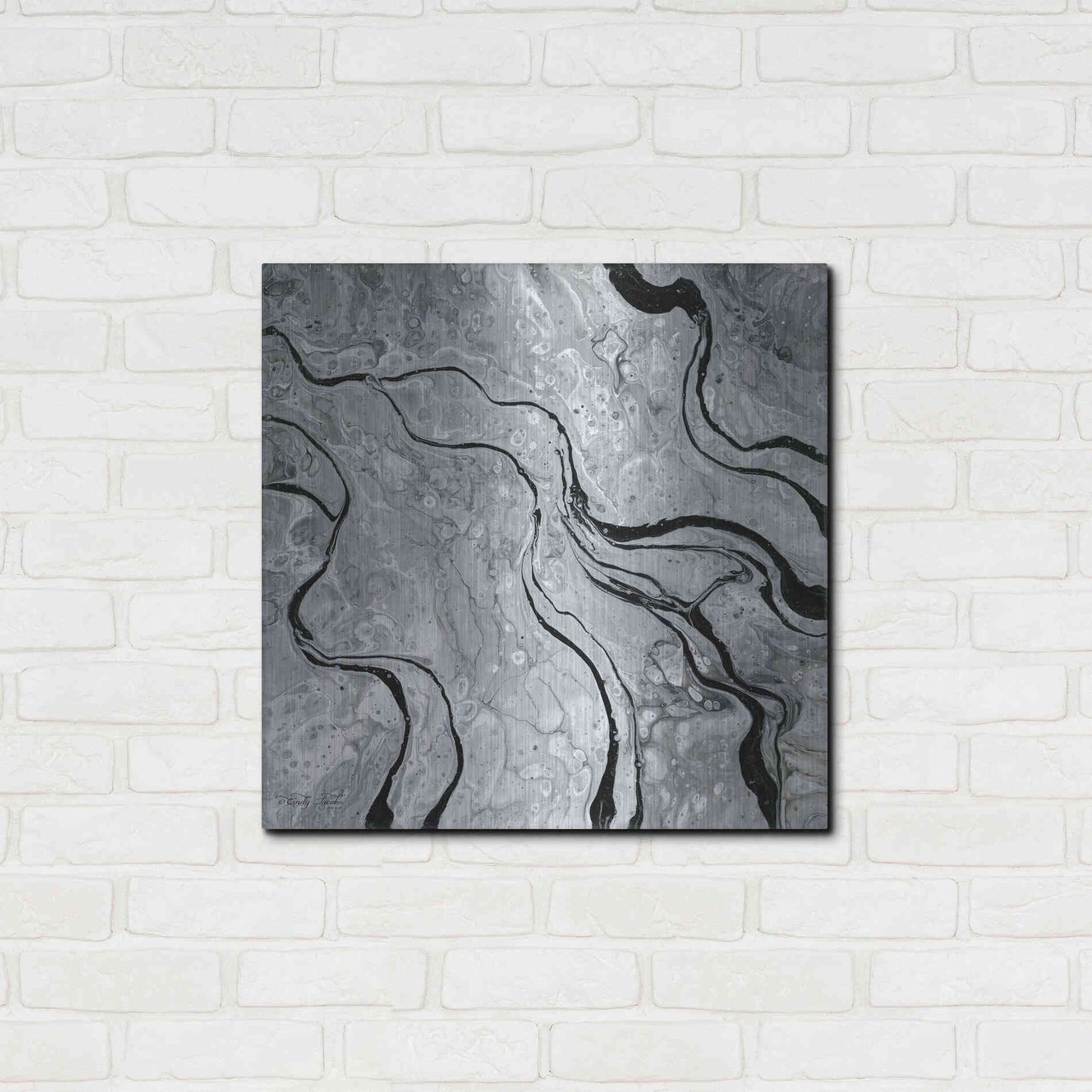 Luxe Metal Art 'Abstract in Gray V' by Cindy Jacobs, Metal Wall Art,24x24
