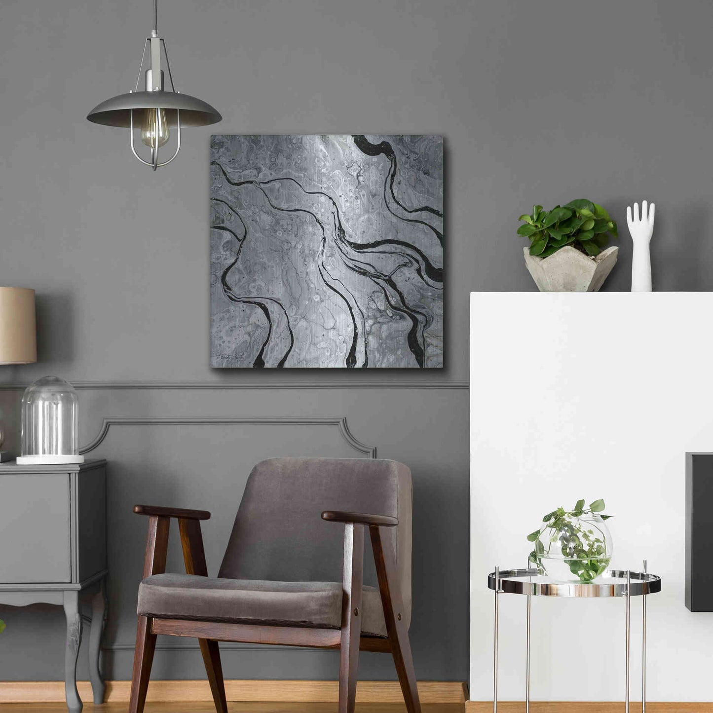 Luxe Metal Art 'Abstract in Gray V' by Cindy Jacobs, Metal Wall Art,24x24