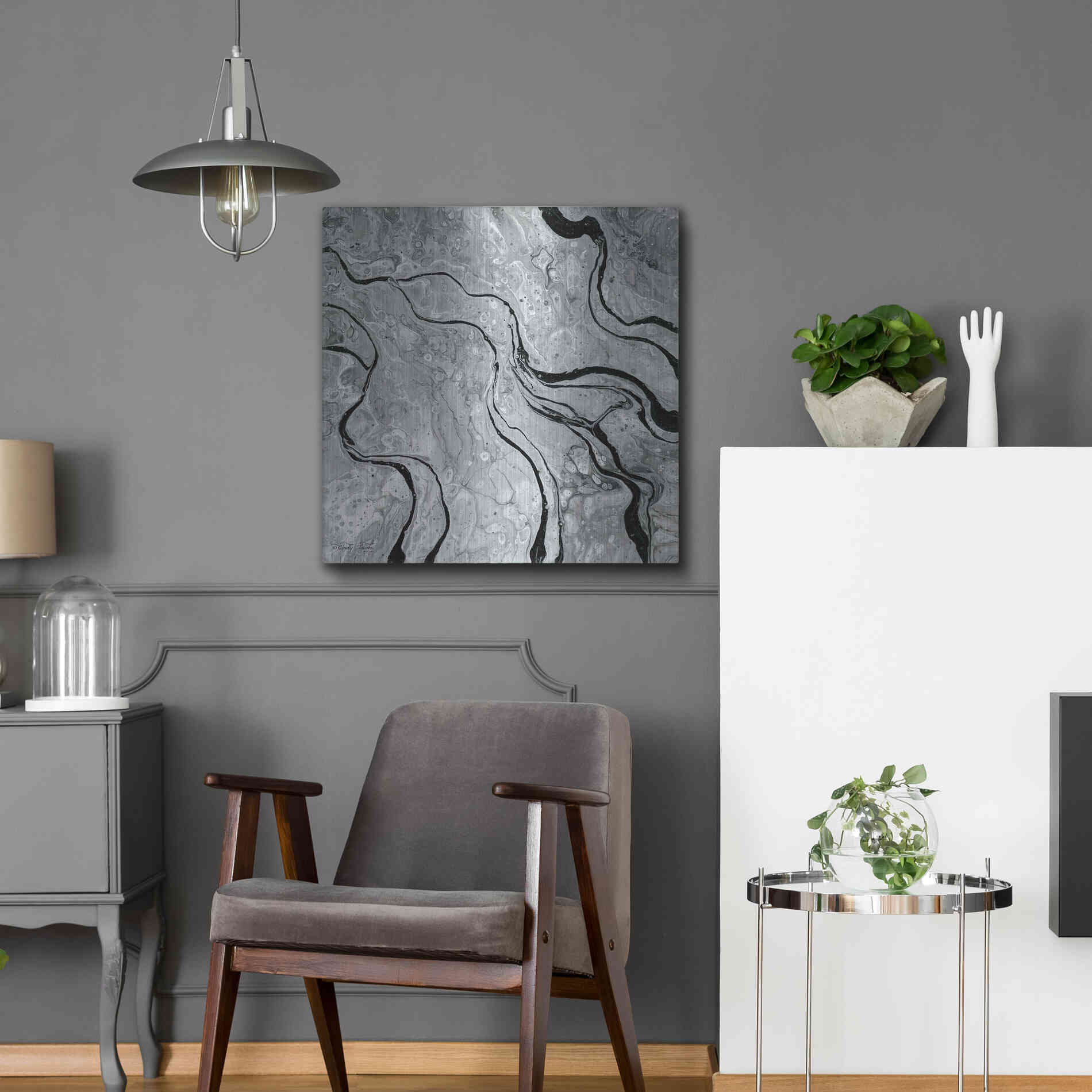 Luxe Metal Art 'Abstract in Gray V' by Cindy Jacobs, Metal Wall Art,24x24