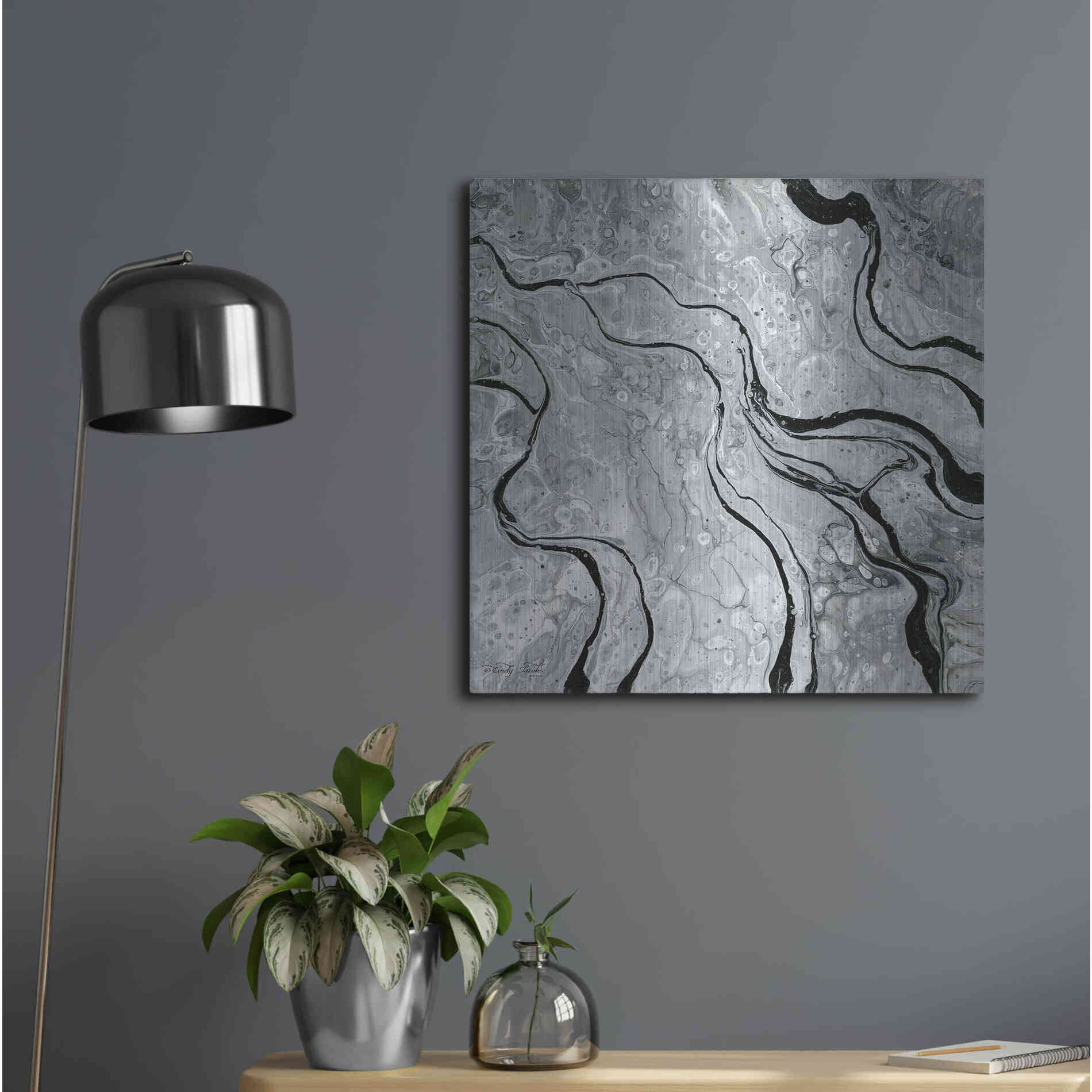 Luxe Metal Art 'Abstract in Gray V' by Cindy Jacobs, Metal Wall Art,24x24