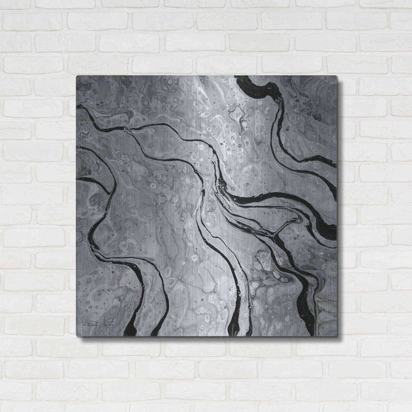 Luxe Metal Art 'Abstract in Gray V' by Cindy Jacobs, Metal Wall Art,36x36