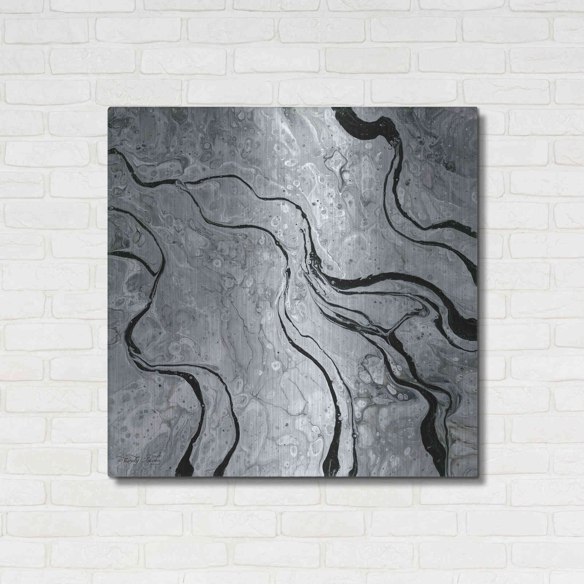 Luxe Metal Art 'Abstract in Gray V' by Cindy Jacobs, Metal Wall Art,36x36