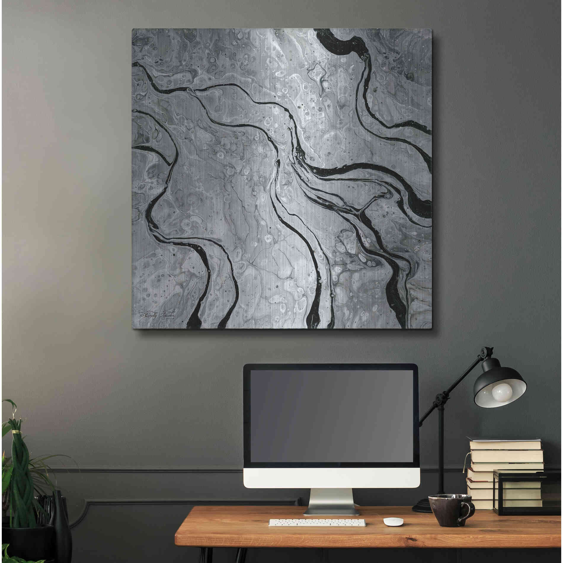Luxe Metal Art 'Abstract in Gray V' by Cindy Jacobs, Metal Wall Art,36x36