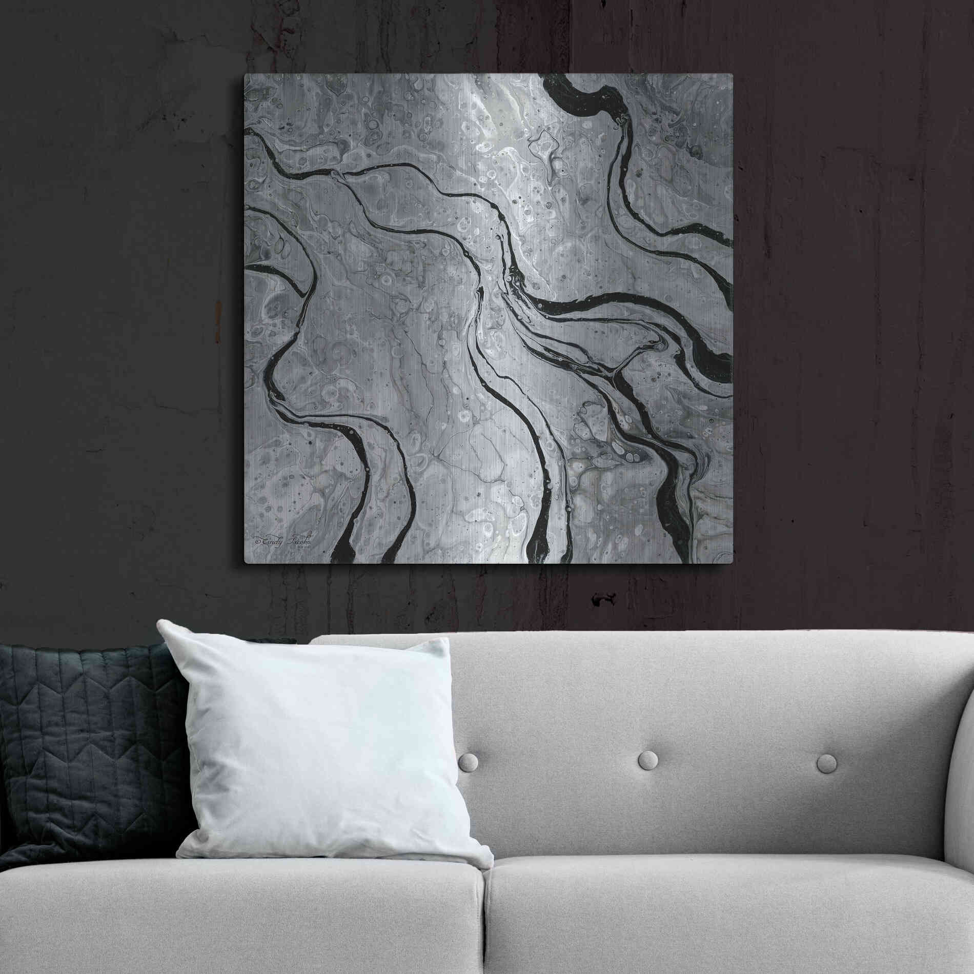 Luxe Metal Art 'Abstract in Gray V' by Cindy Jacobs, Metal Wall Art,36x36