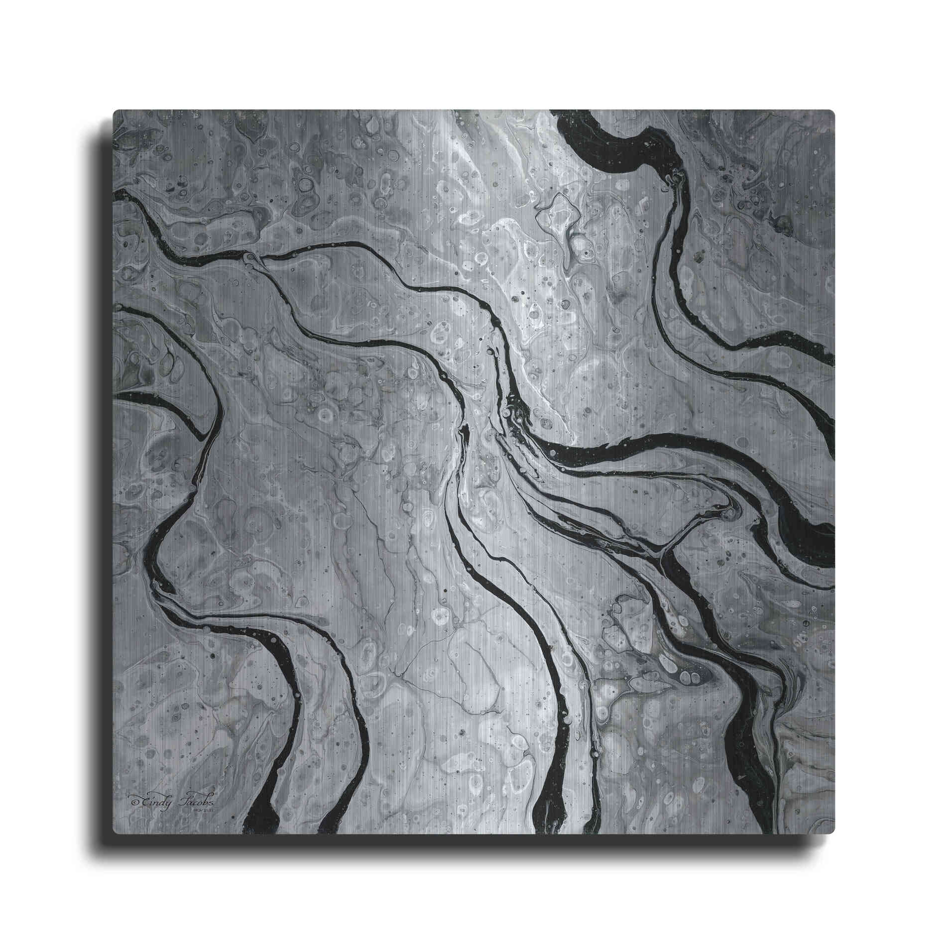 Luxe Metal Art 'Abstract in Gray V' by Cindy Jacobs, Metal Wall Art