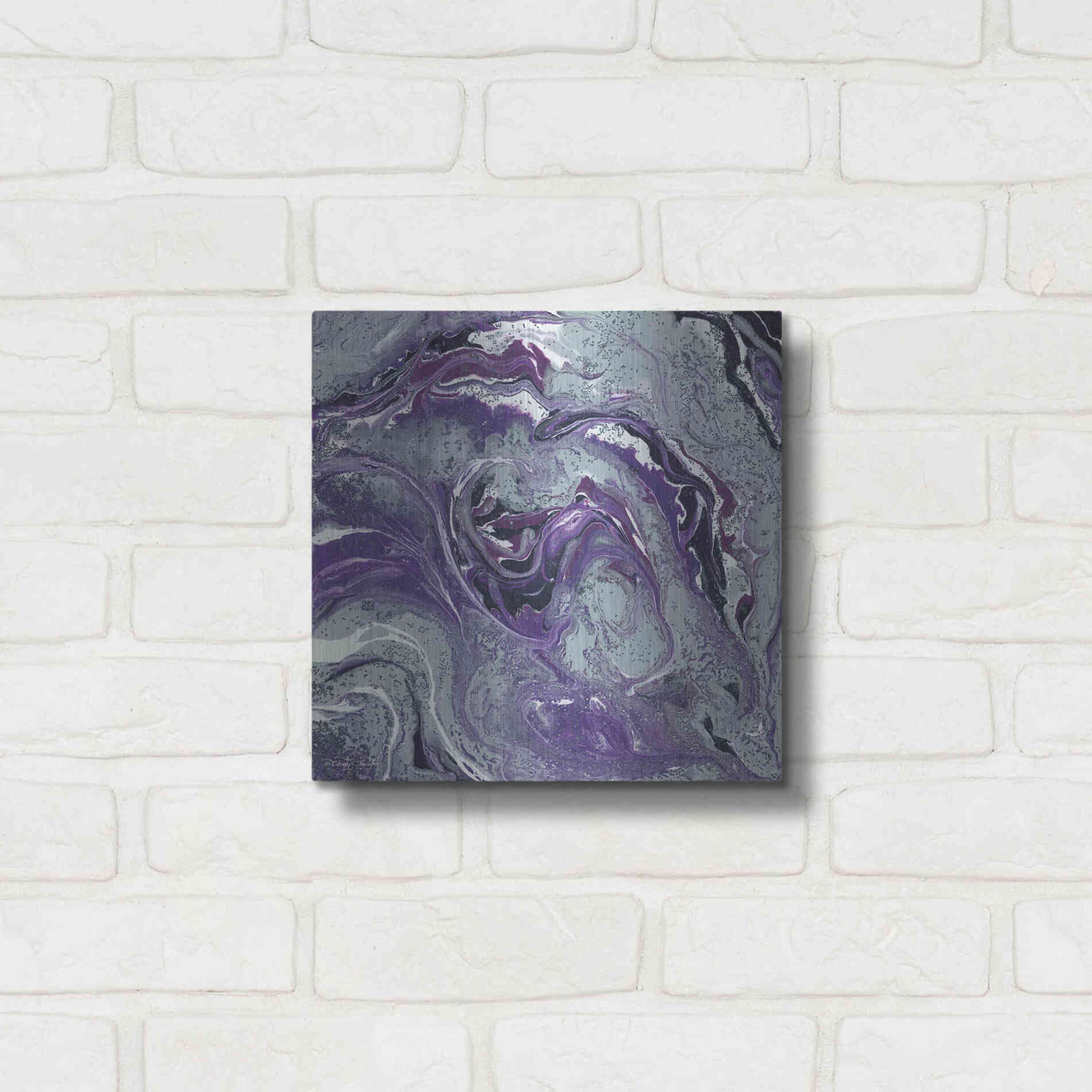 Luxe Metal Art 'Abstract in Purple I' by Cindy Jacobs, Metal Wall Art,12x12