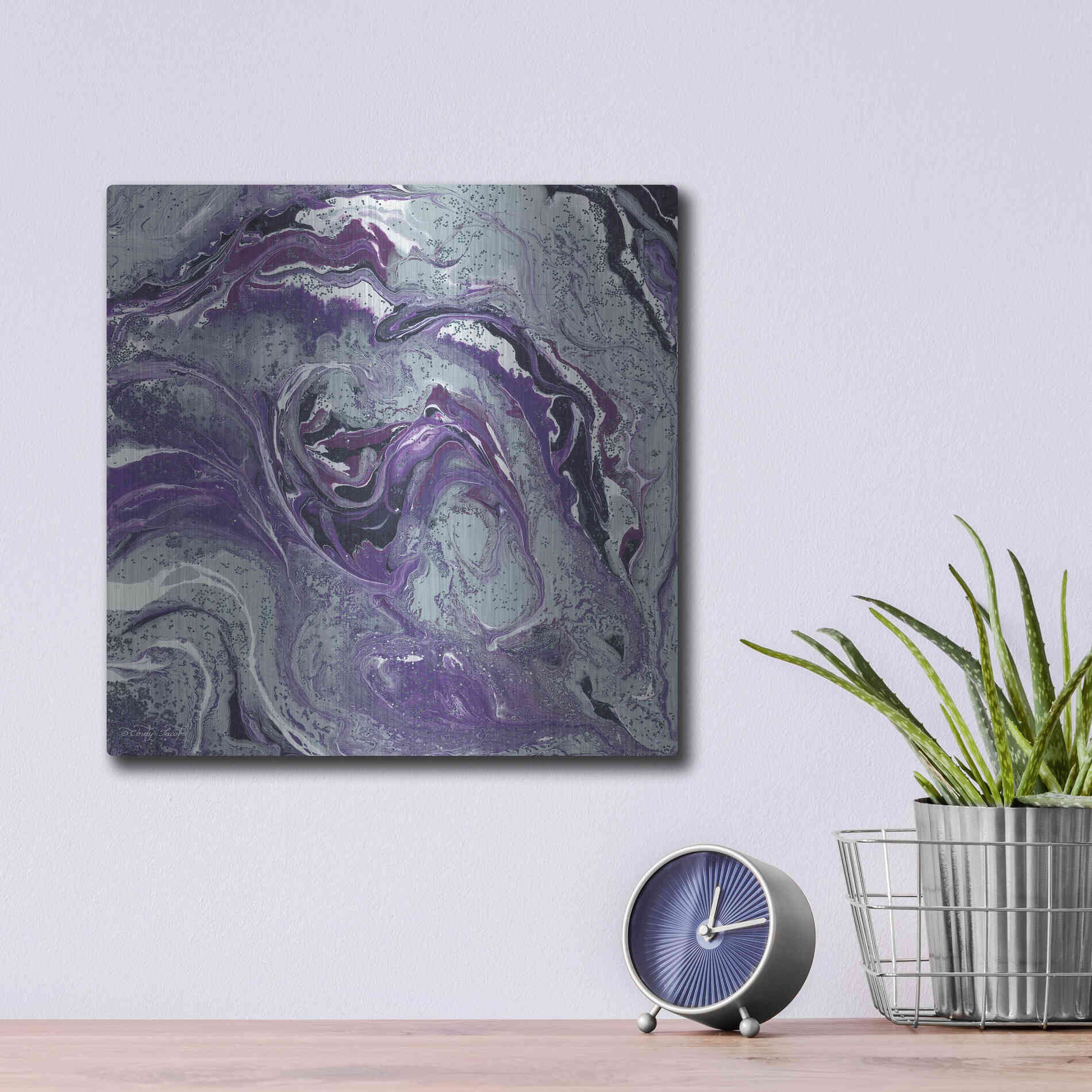 Luxe Metal Art 'Abstract in Purple I' by Cindy Jacobs, Metal Wall Art,12x12