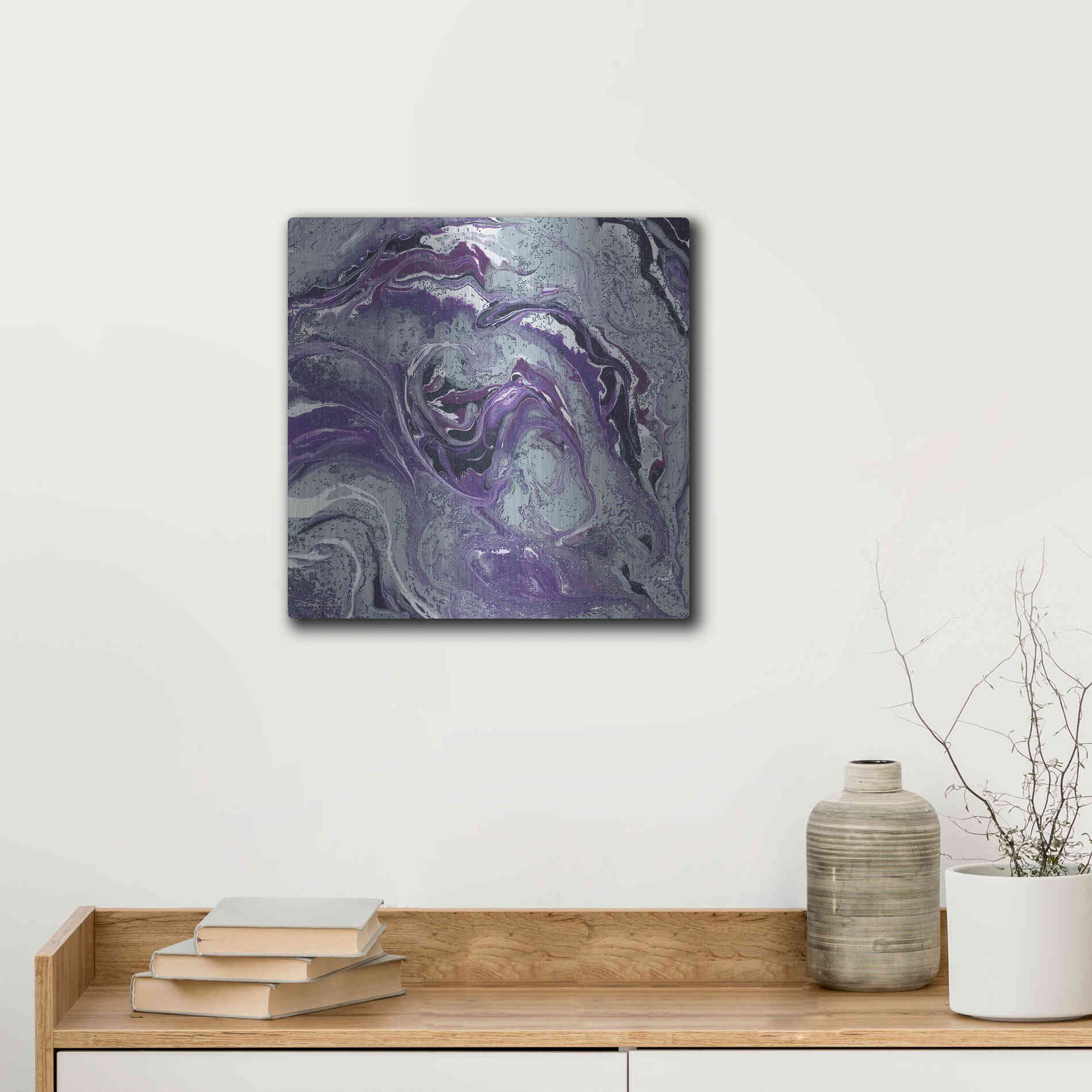 Luxe Metal Art 'Abstract in Purple I' by Cindy Jacobs, Metal Wall Art,12x12