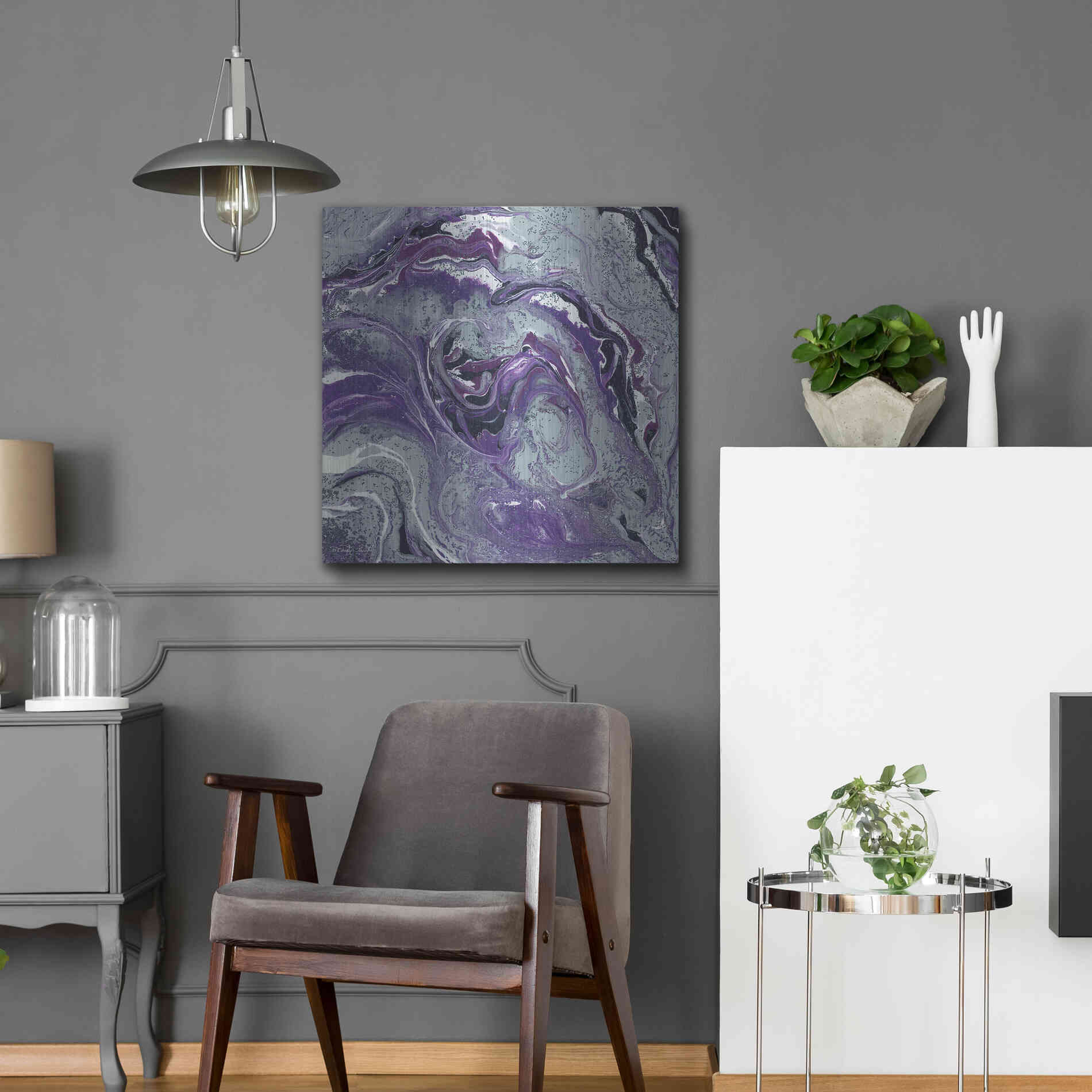 Luxe Metal Art 'Abstract in Purple I' by Cindy Jacobs, Metal Wall Art,24x24