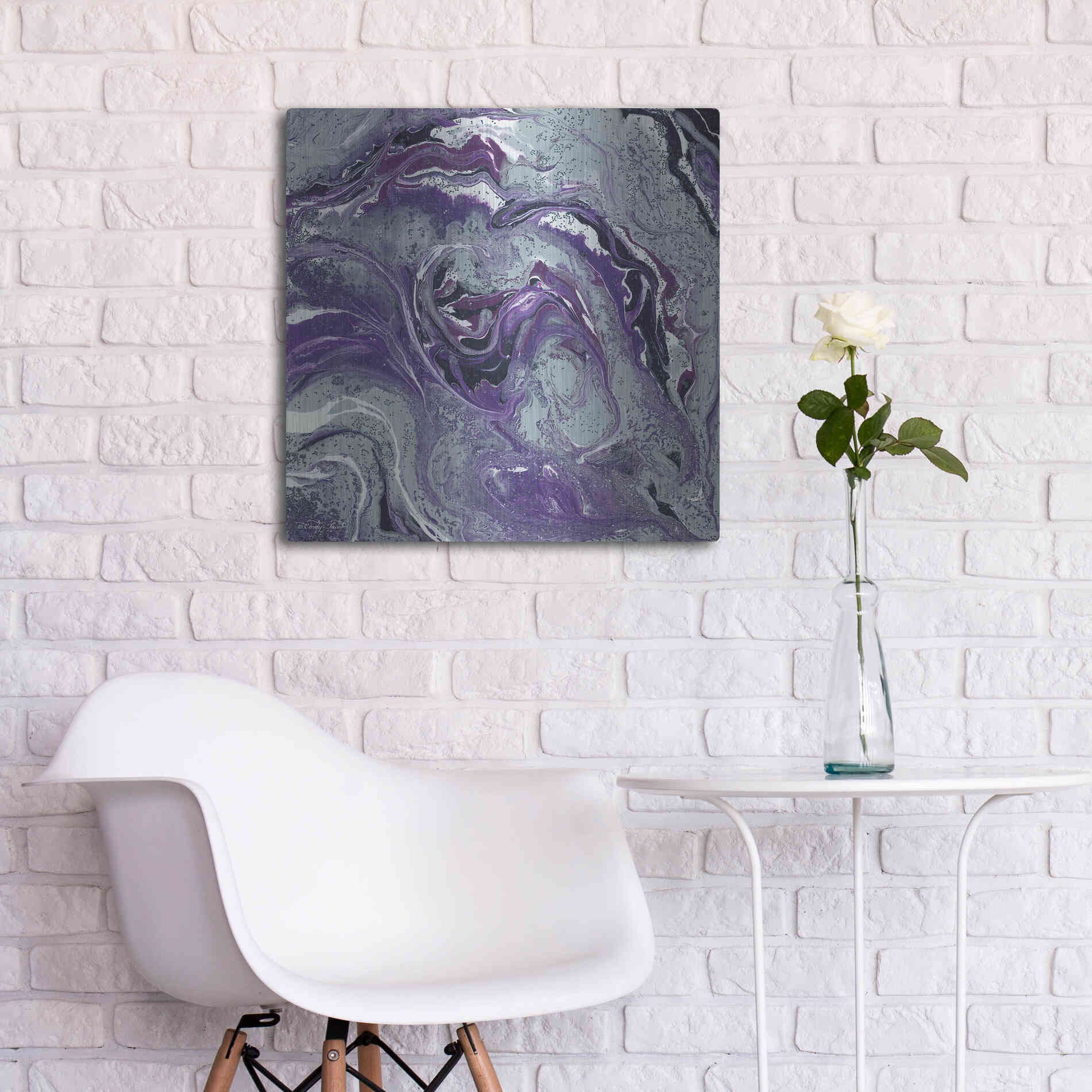 Luxe Metal Art 'Abstract in Purple I' by Cindy Jacobs, Metal Wall Art,24x24