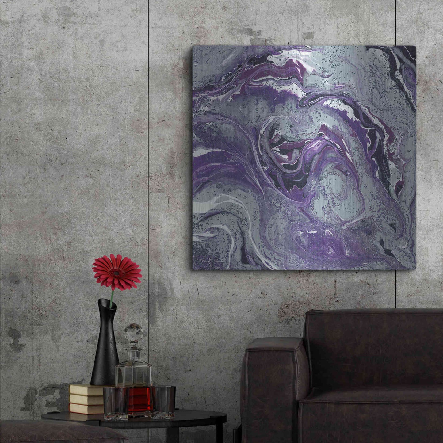 Luxe Metal Art 'Abstract in Purple I' by Cindy Jacobs, Metal Wall Art,36x36