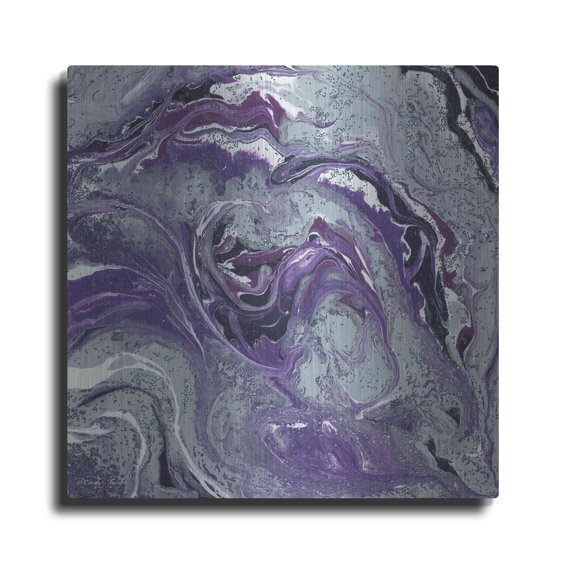 Luxe Metal Art 'Abstract in Purple I' by Cindy Jacobs, Metal Wall Art