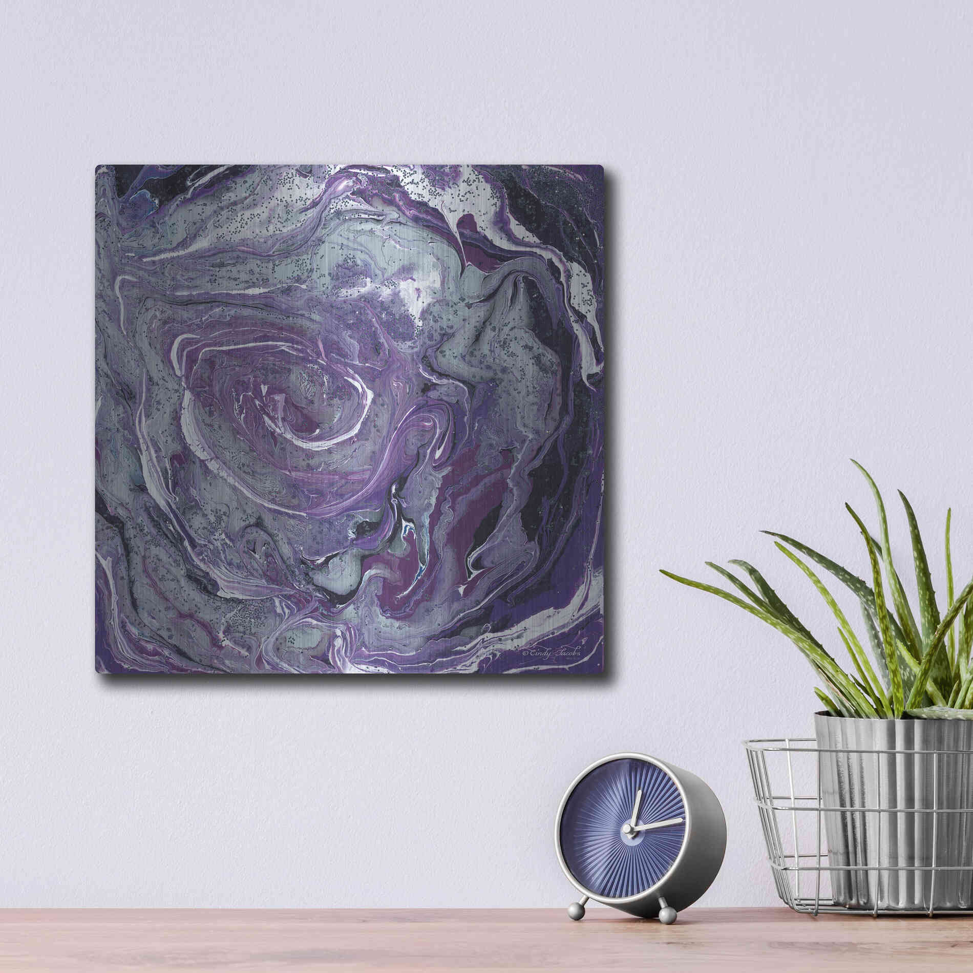 Luxe Metal Art 'Abstract in Purple II' by Cindy Jacobs, Metal Wall Art,12x12