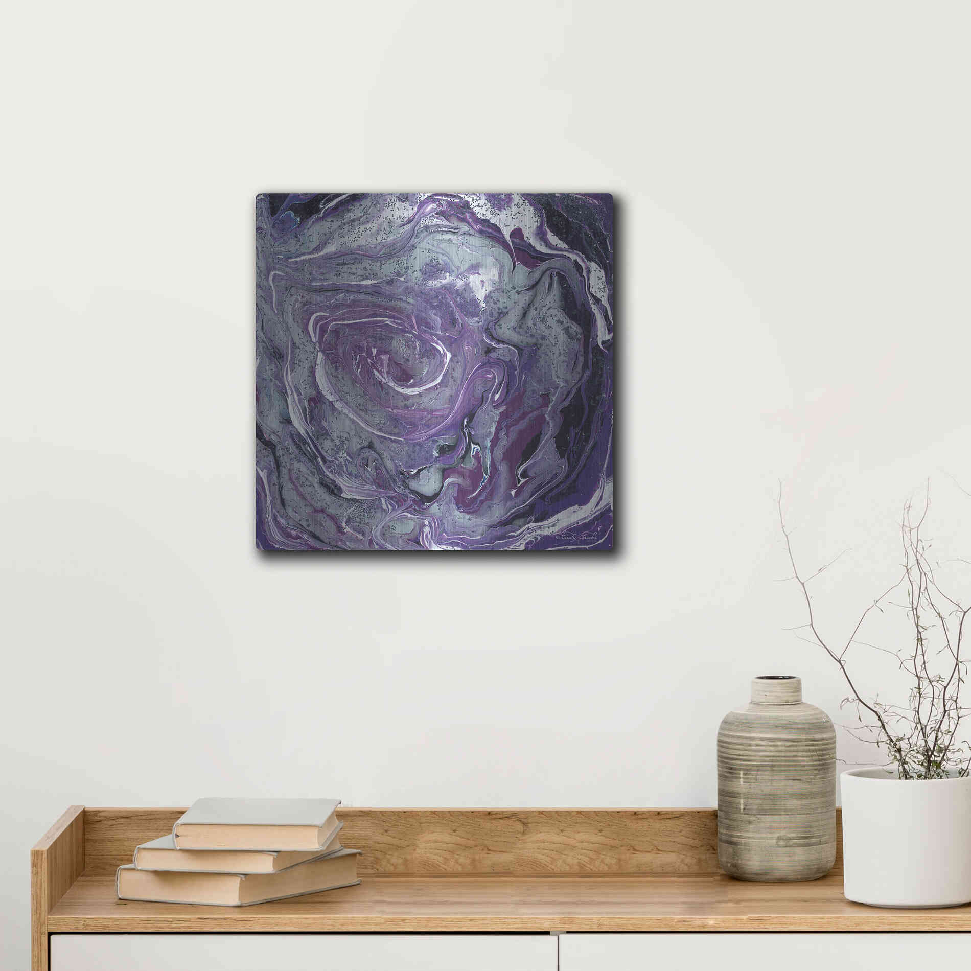 Luxe Metal Art 'Abstract in Purple II' by Cindy Jacobs, Metal Wall Art,12x12