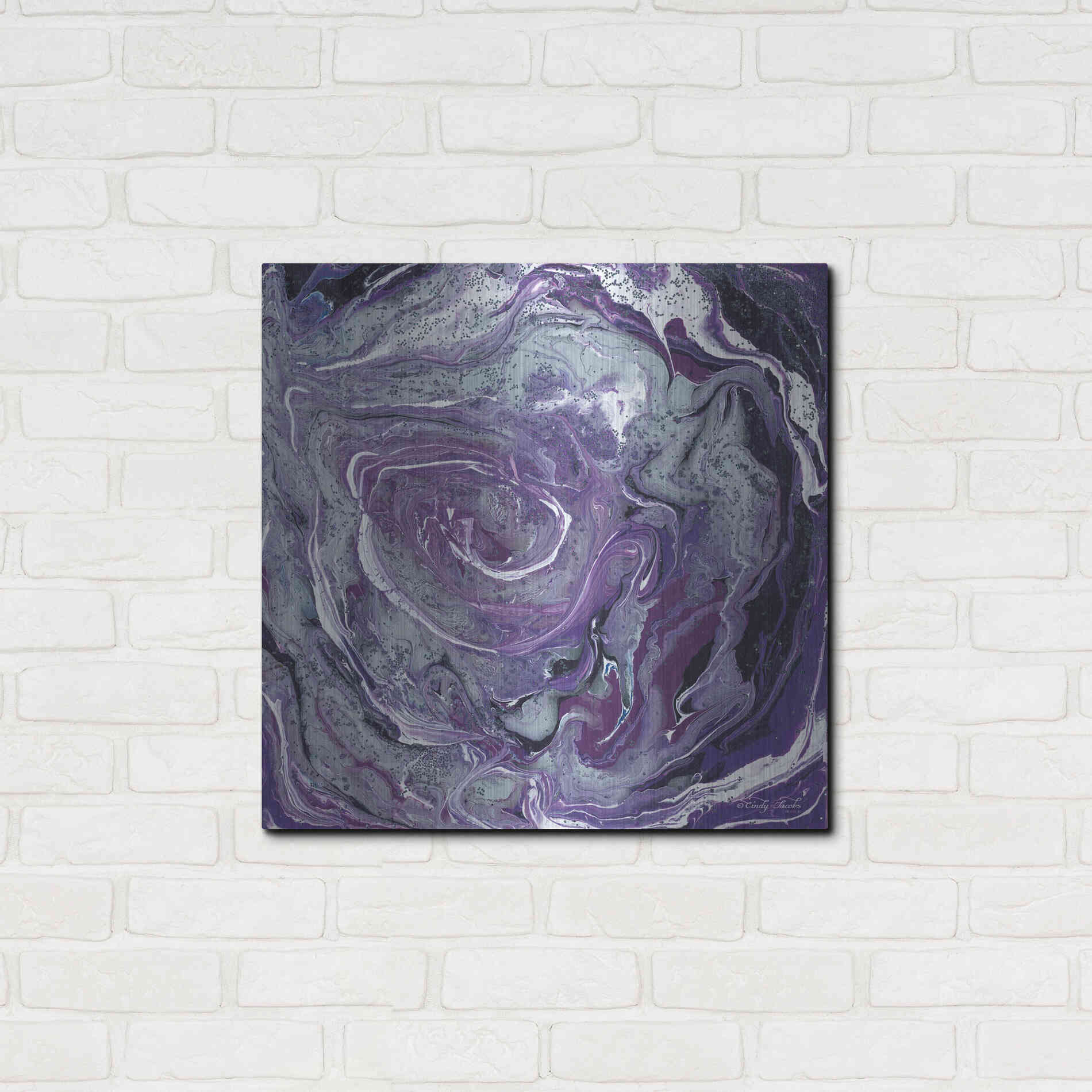 Luxe Metal Art 'Abstract in Purple II' by Cindy Jacobs, Metal Wall Art,24x24